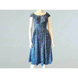 VINTAGE 50s Peregrini E Vaghi el Serica Italian Taffeta Floral Dress M